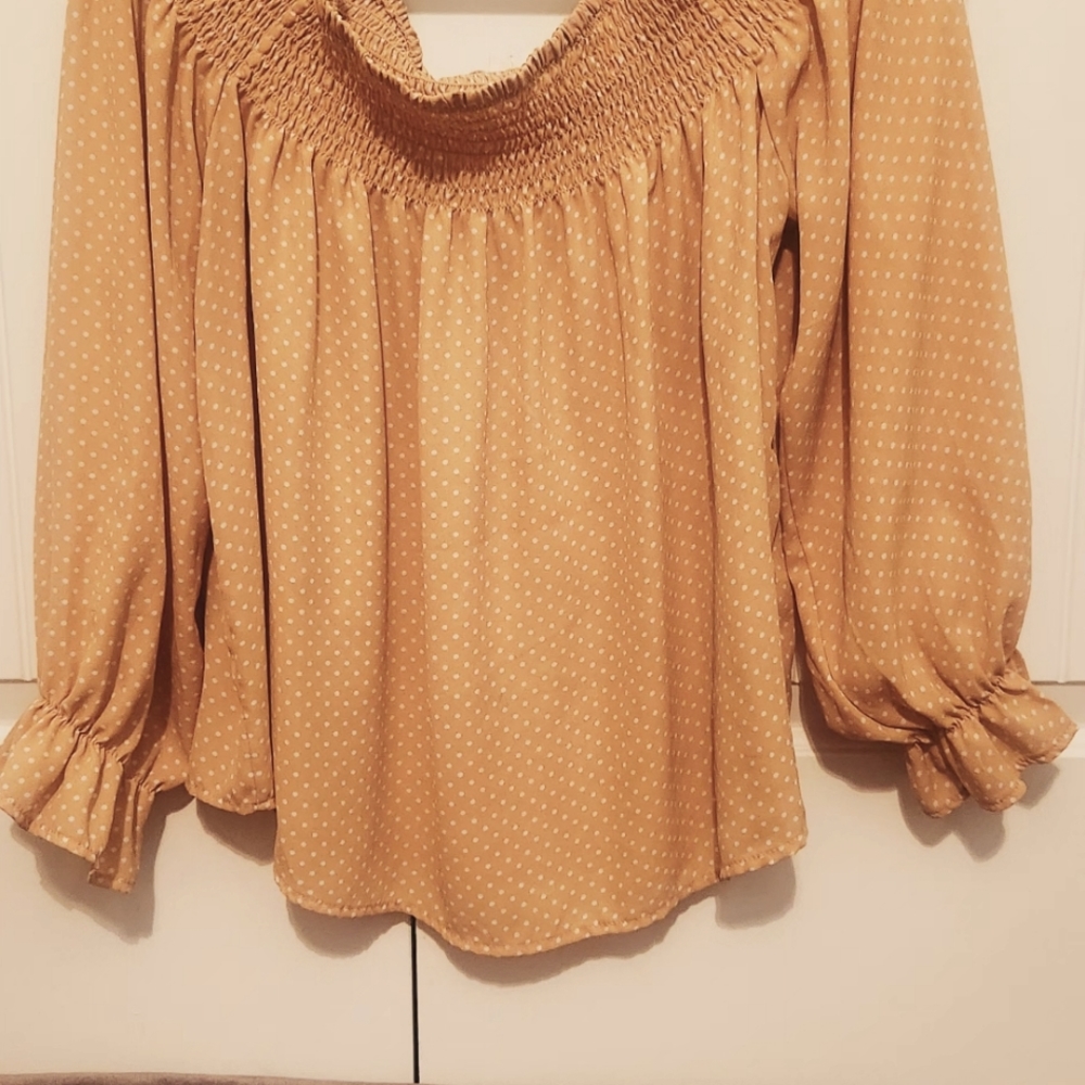 YELLOW & WHITE polka dot off shoulder blouse